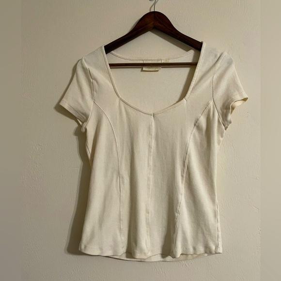 Anthropologie Tops - Anthropologie Maeve Cream Fitted Corset Style Short Sleeve T-Shirt XL